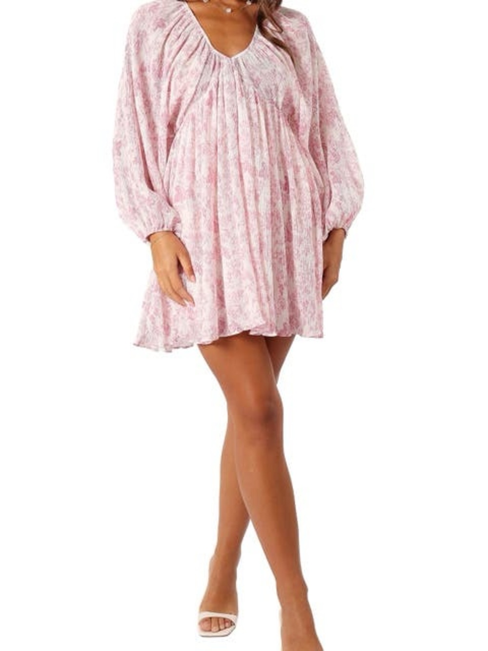Mable Paris Floral Textured Long Sleeve Minidress Cottagecore Barbiecore Vibes - Picture 2 of 10